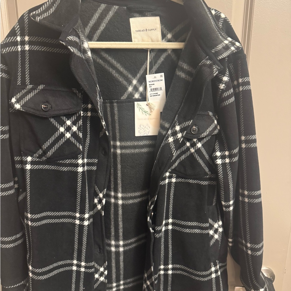NWT Nordstrom Women's Black and White Plaid Utility Jacket